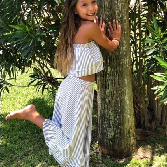 Gray Striped 2pc Crop Top and Matching Skirt - Picture 3 of 4